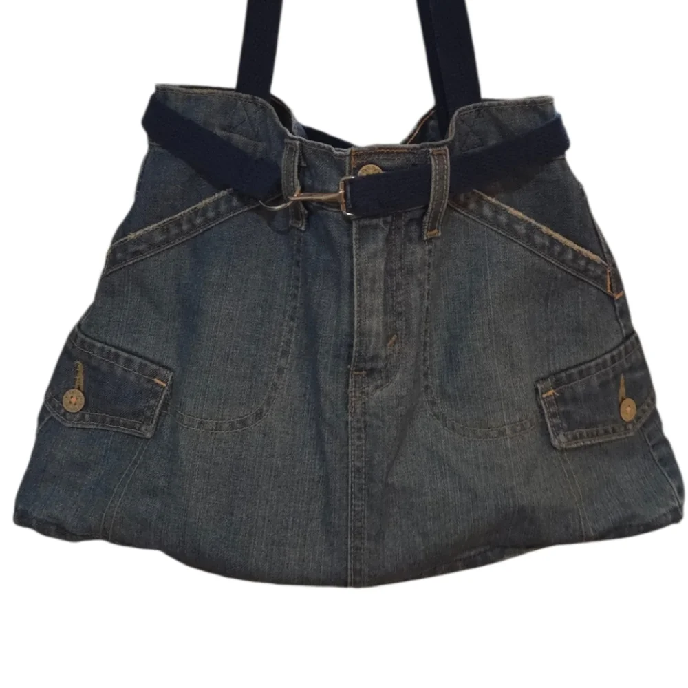 Handmade Upcycled Y2K Levi Strauss Denim Shoulder Bag with Butterfly Embroidery